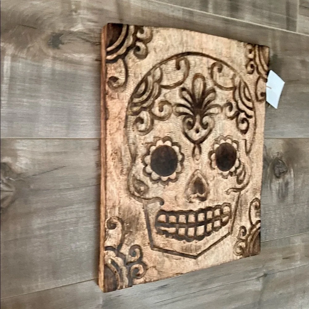 Sugar Skull Carved Wood Wall Art